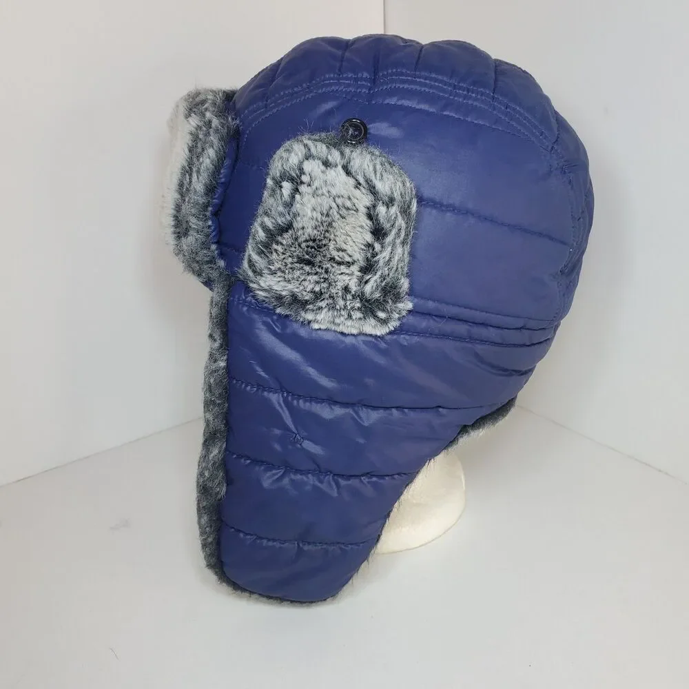 Trapper Aviator Hat Youth Med Faux Fur Blue Nylon Winter Gorpcore Ski Snow